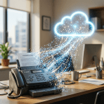 Fax machine sending confidential document data to digital cloud